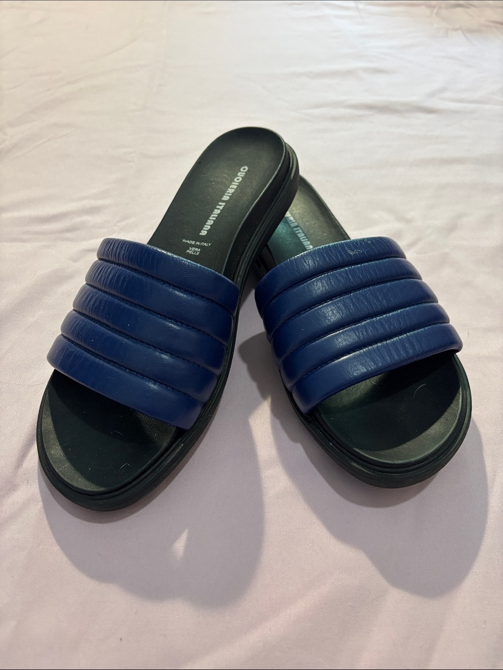 Quilted padded puffy Navy Slide Sandals for Women